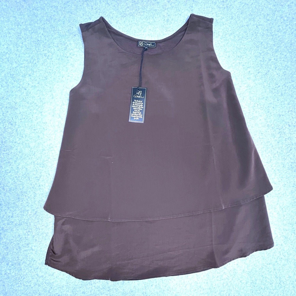 DG2 Diane Gilman Tiered Tank Top Womens 1X Brown Sleeveless Layered Blouse